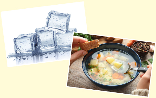 氷や野菜スープなどのイメージ