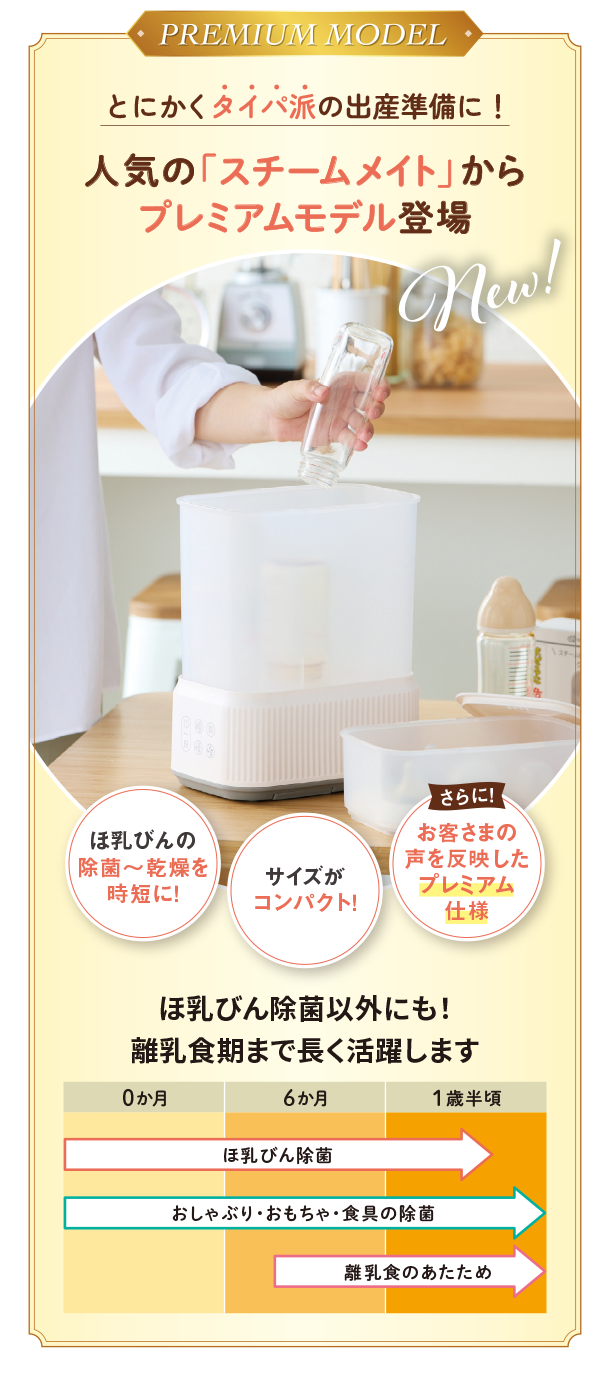 10月新商品情報|ほ乳びんスチーム 除菌&乾燥器「STEAMmate Premium