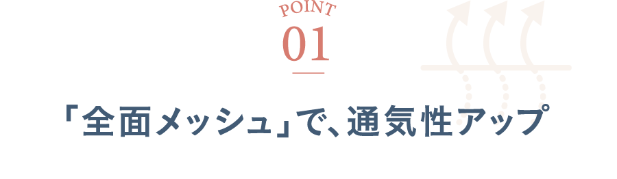 POINT01 「全面メッシュ」で、通気性アップ