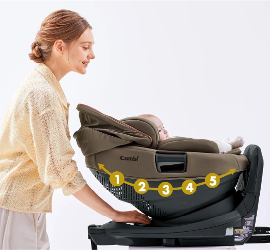 5段階調節のワンハンドリクライニング